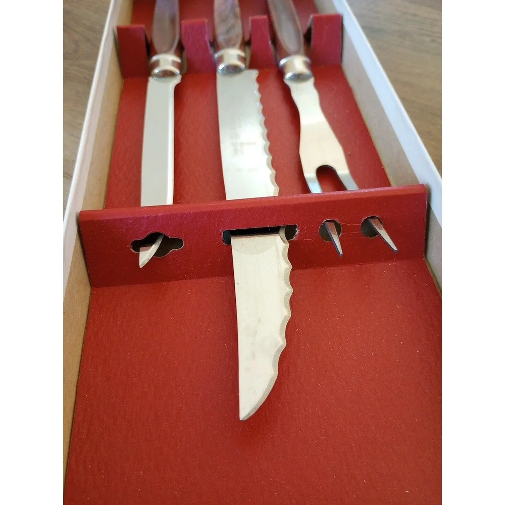 VTG Regent Sheffield England Stainless Blade/Brown Handles Cutlery Set 3Pc NIB